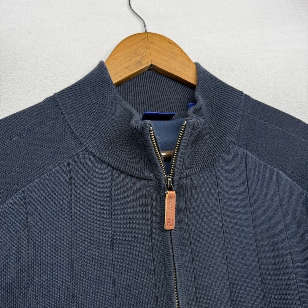 FootJoy Sweater Men's Large Navy Blue Golf Ribbed Knit Wool Blend Quarter Zip